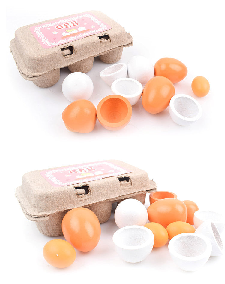 6pcs Simulation Wooden Eggs Toys Set Kids Pretend Play Wood Food Eggs Yolk Kitchen Food Children Kid Education Montessori Toys