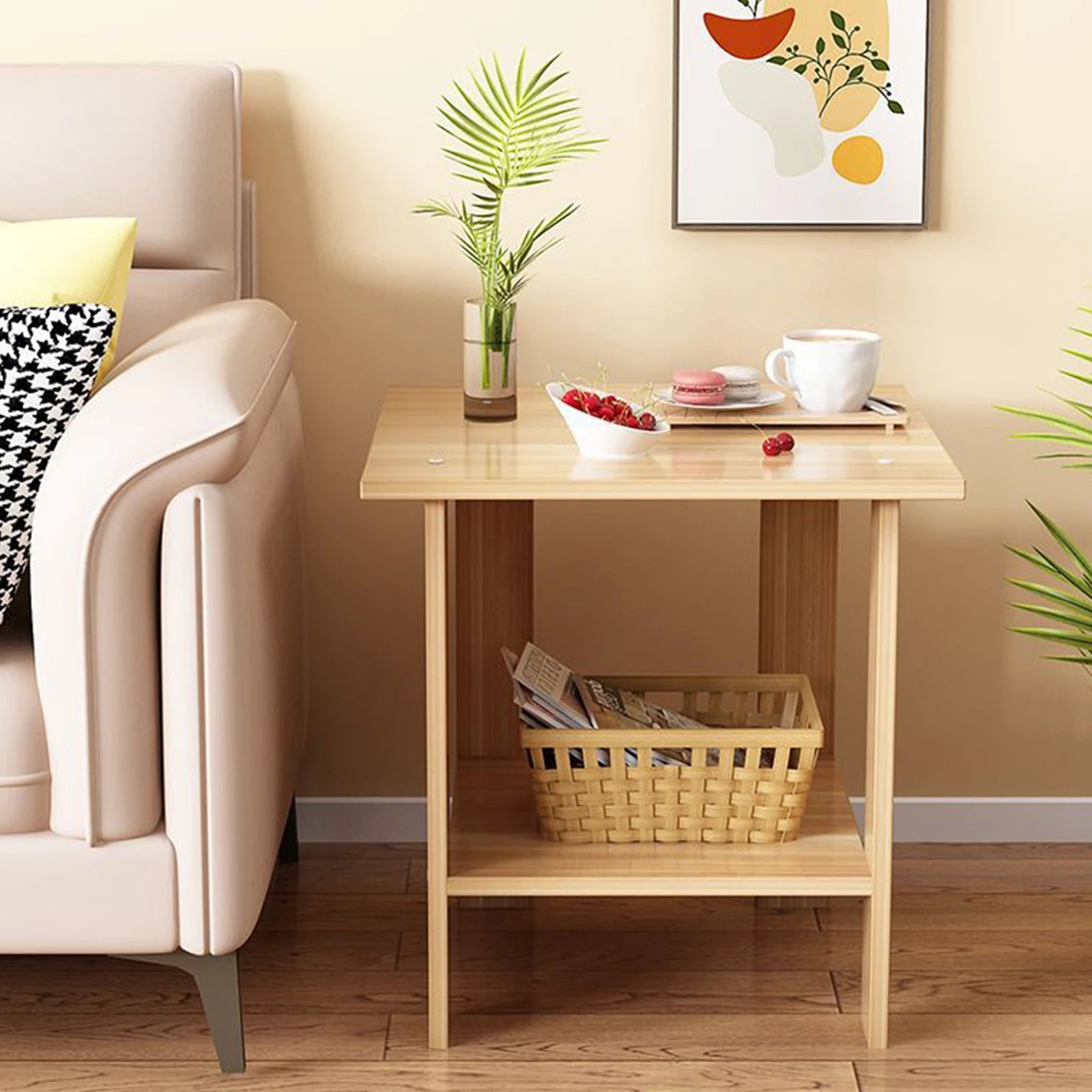 Wooden Double Layers Bedside Table Simple Solid Nightstands Night Table For Table Sofa Side Table Home Living Room Bedroom Furni