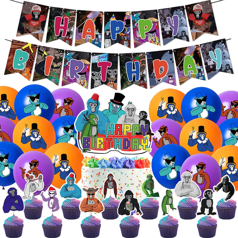 Gorilla Tag Theme Birthday Party Decoration Number Balloons Backdrop Cake Toppers Tablecloth Cup Party Supplies Baby Shower Gift