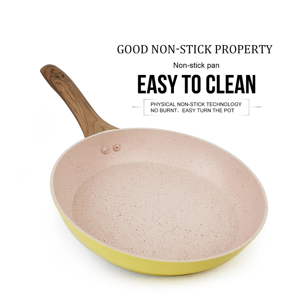 20/24/28cm Colorful Frying Pan with Wooden Handle, Nonstick Frying Pot,Pancake Omelet Pans for All Stoves, Home Kitchen Cookware