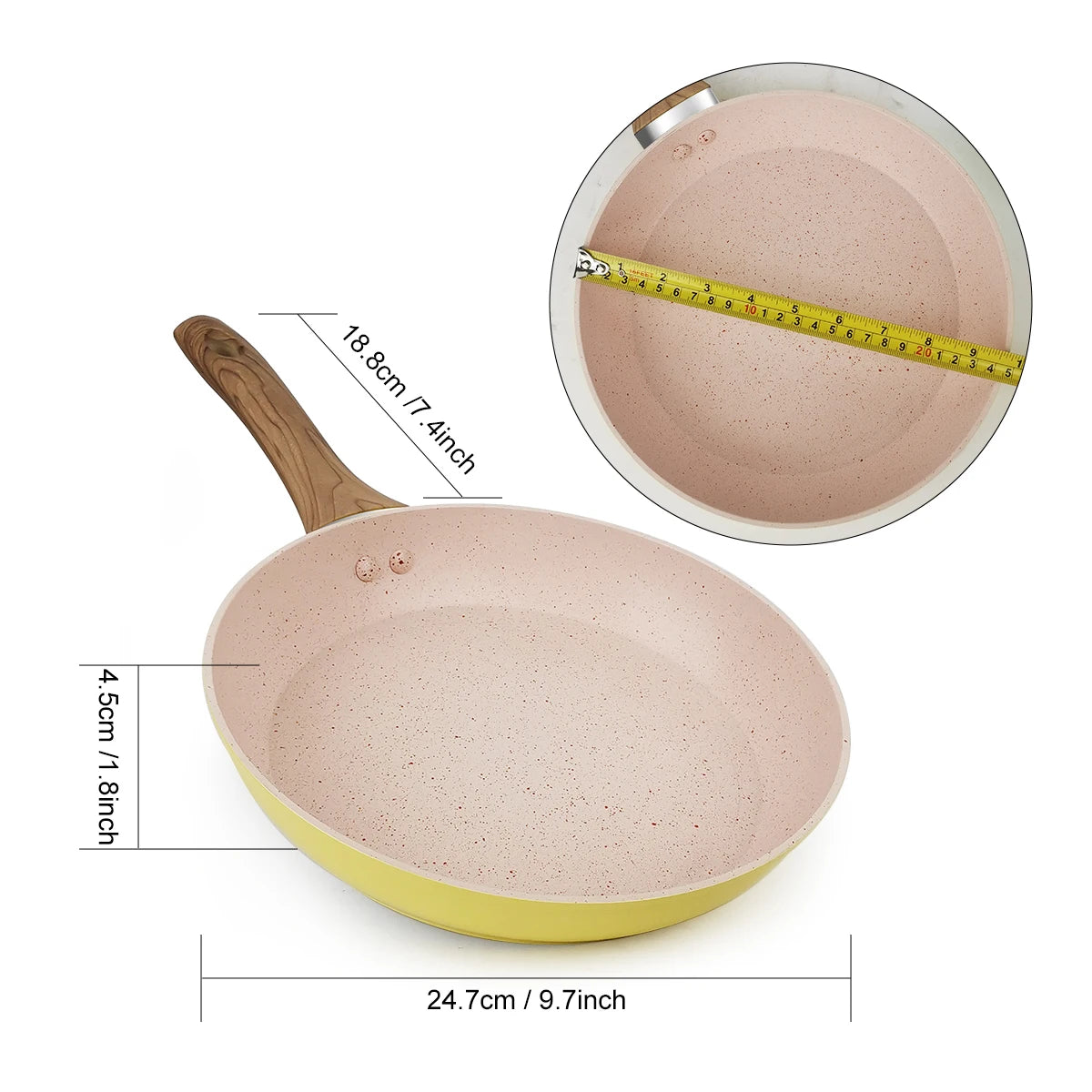 20/24/28cm Colorful Frying Pan with Wooden Handle, Nonstick Frying Pot,Pancake Omelet Pans for All Stoves, Home Kitchen Cookware
