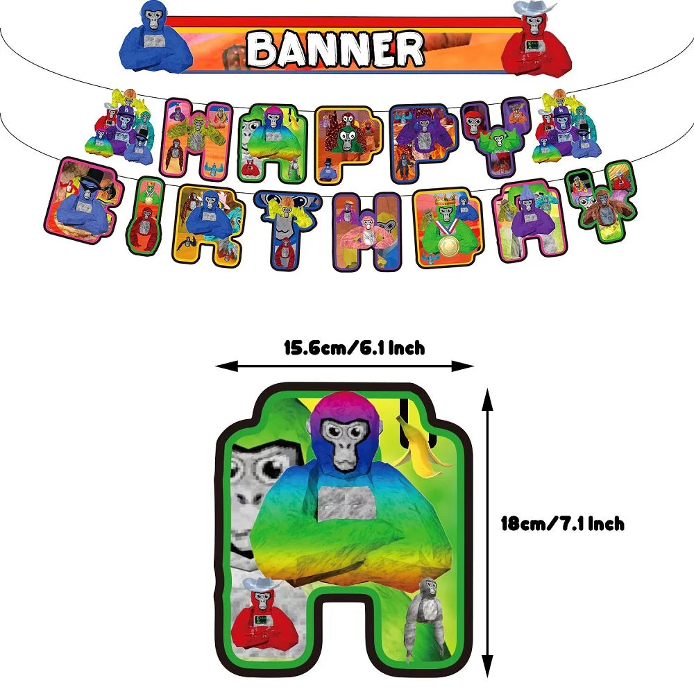 Gorilla Tag Theme Birthday Party Decoration Number Balloons Backdrop Cake Toppers Tablecloth Cup Party Supplies Baby Shower Gift