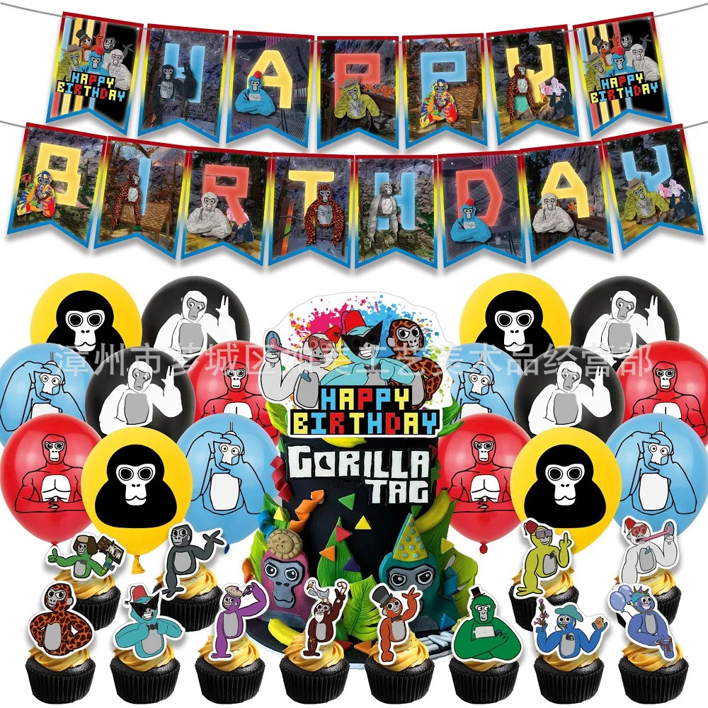 Gorilla Tag Theme Birthday Party Decoration Number Balloons Backdrop Cake Toppers Tablecloth Cup Party Supplies Baby Shower Gift