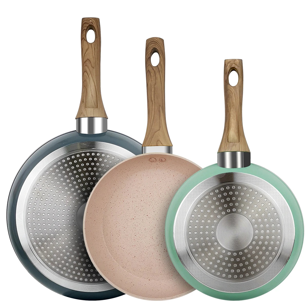 20/24/28cm Colorful Frying Pan with Wooden Handle, Nonstick Frying Pot,Pancake Omelet Pans for All Stoves, Home Kitchen Cookware