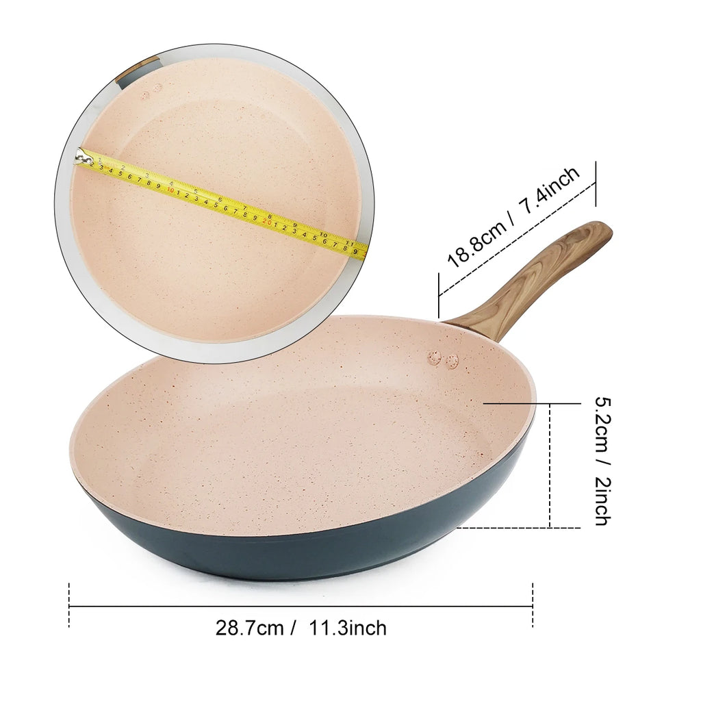 20/24/28cm Colorful Frying Pan with Wooden Handle, Nonstick Frying Pot,Pancake Omelet Pans for All Stoves, Home Kitchen Cookware