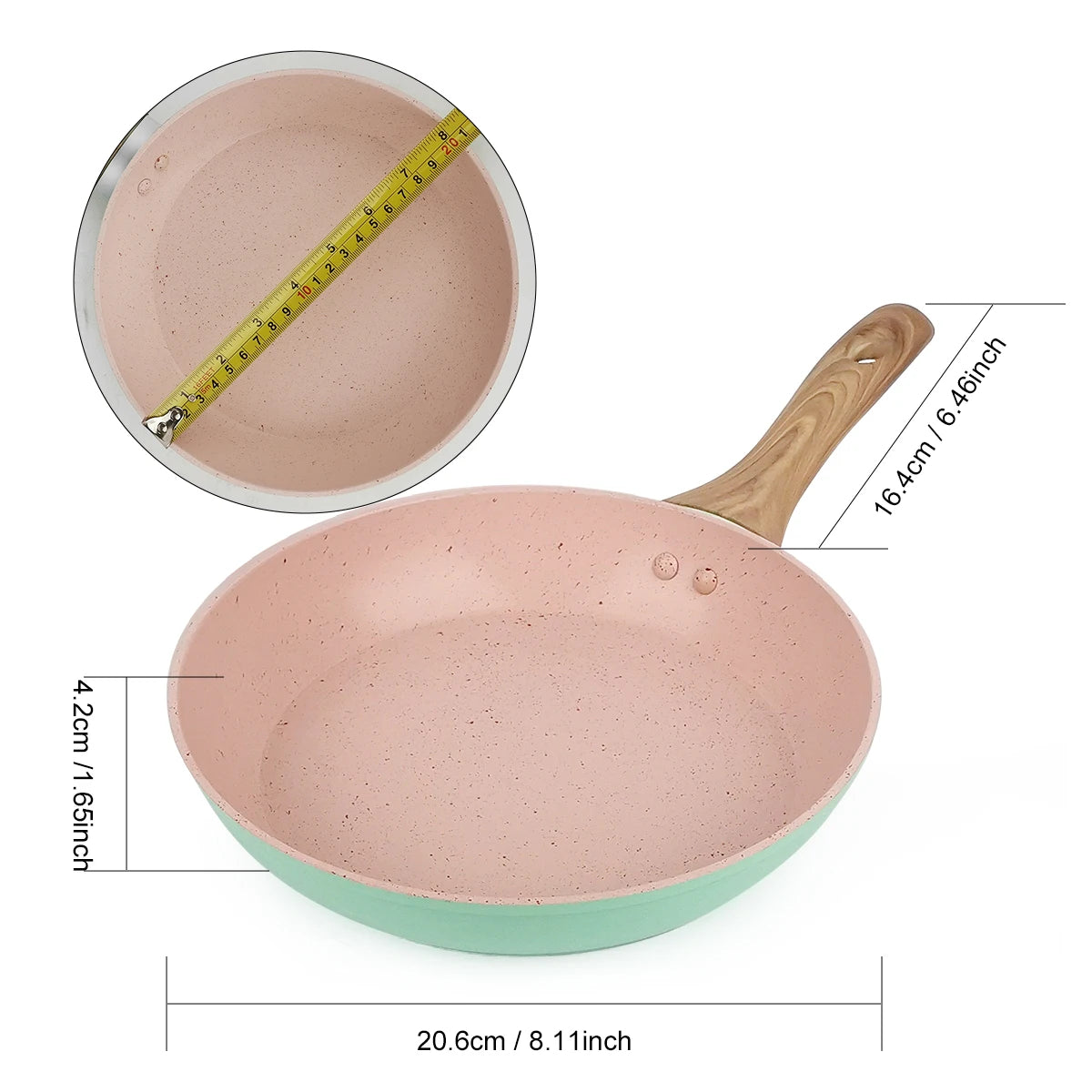 20/24/28cm Colorful Frying Pan with Wooden Handle, Nonstick Frying Pot,Pancake Omelet Pans for All Stoves, Home Kitchen Cookware