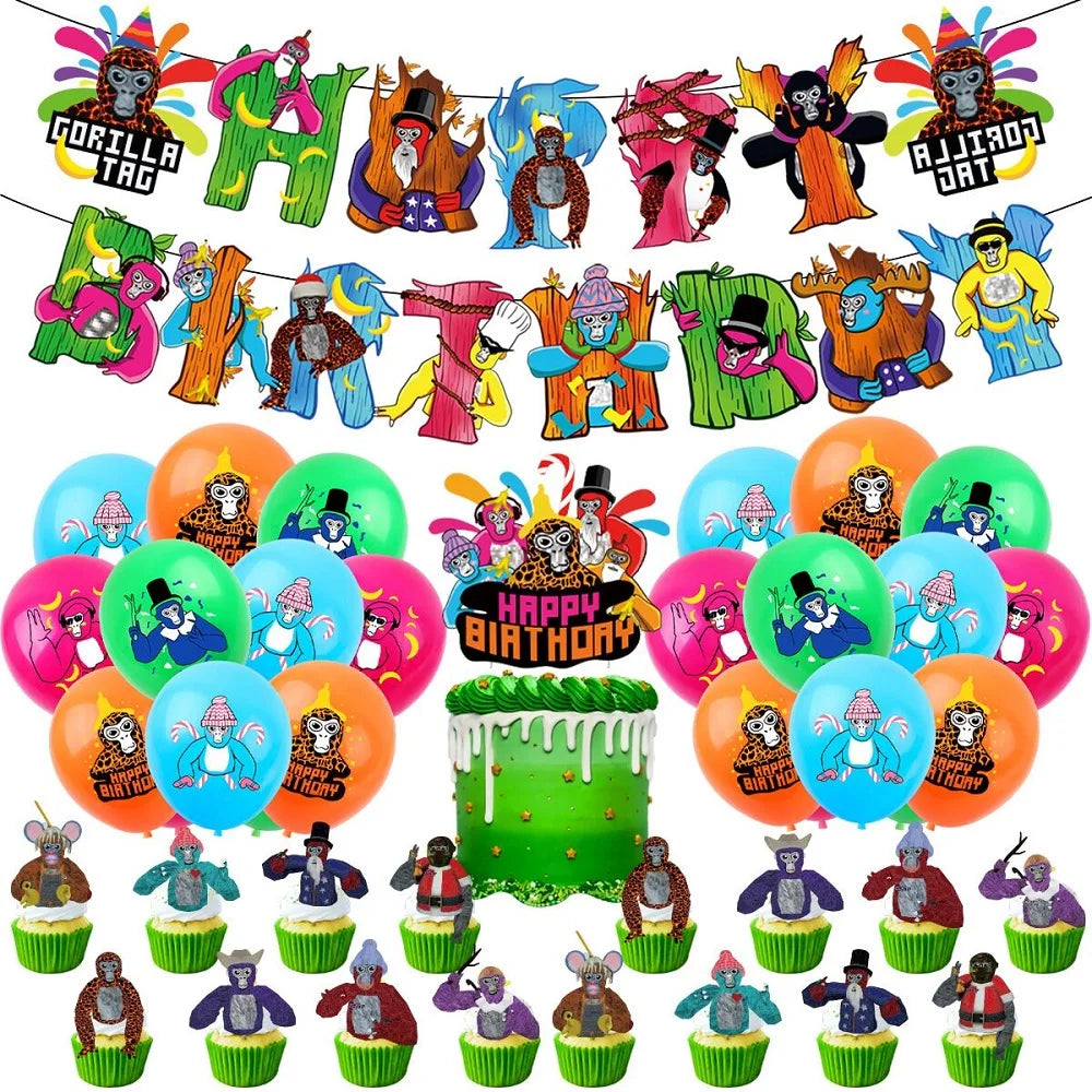 Gorilla Tag Theme Birthday Party Decoration Number Balloons Backdrop Cake Toppers Tablecloth Cup Party Supplies Baby Shower Gift
