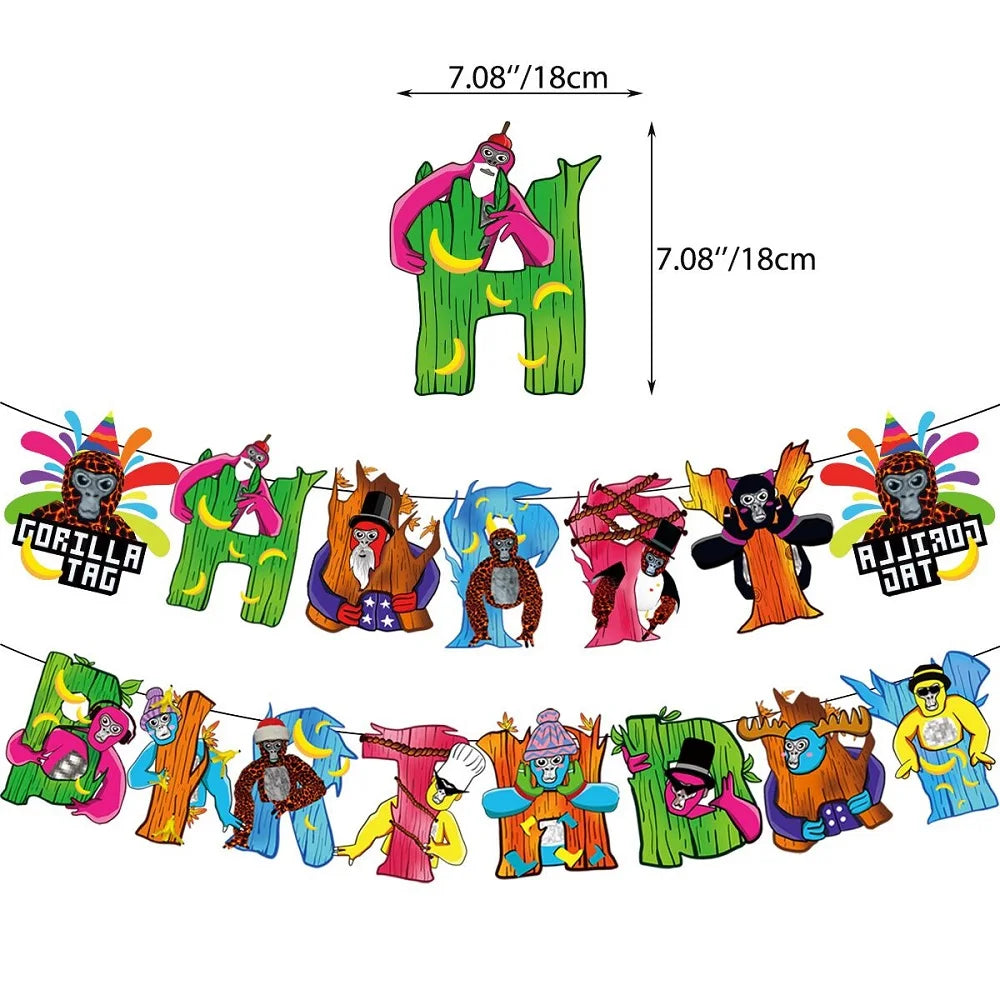 Gorilla Tag Theme Birthday Party Decoration Number Balloons Backdrop Cake Toppers Tablecloth Cup Party Supplies Baby Shower Gift