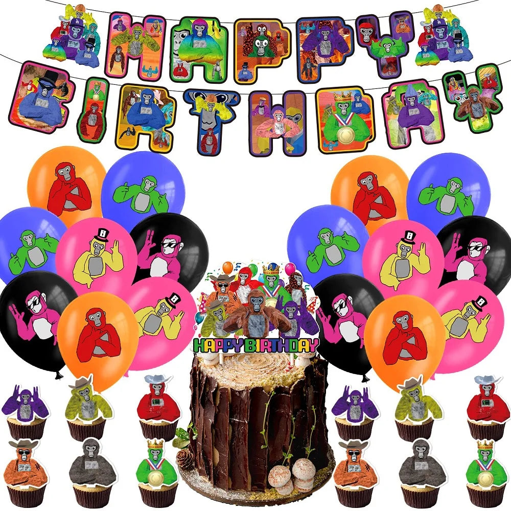 Gorilla Tag Theme Birthday Party Decoration Number Balloons Backdrop Cake Toppers Tablecloth Cup Party Supplies Baby Shower Gift