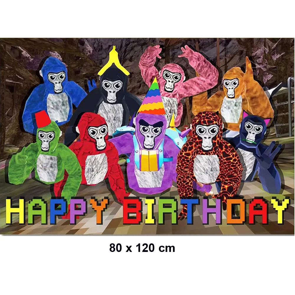 Gorilla Tag Theme Birthday Party Decoration Number Balloons Backdrop Cake Toppers Tablecloth Cup Party Supplies Baby Shower Gift