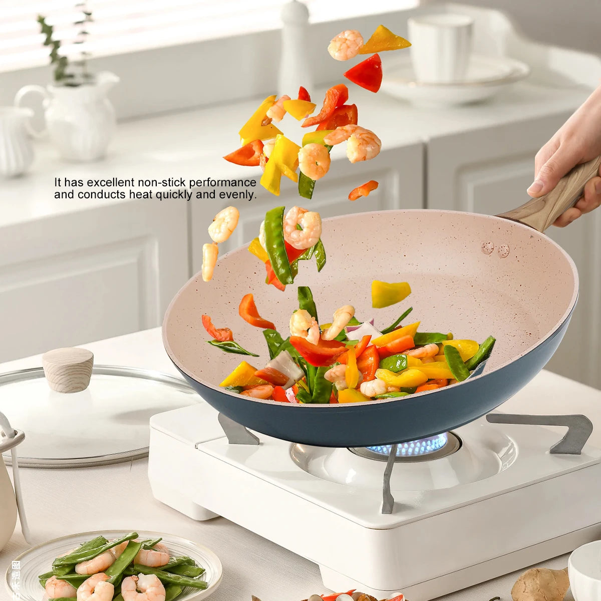 20/24/28cm Colorful Frying Pan with Wooden Handle, Nonstick Frying Pot,Pancake Omelet Pans for All Stoves, Home Kitchen Cookware