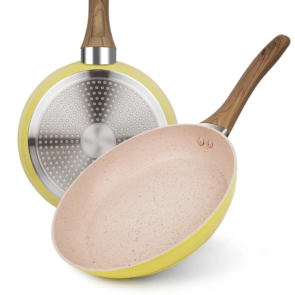 20/24/28cm Colorful Frying Pan with Wooden Handle, Nonstick Frying Pot,Pancake Omelet Pans for All Stoves, Home Kitchen Cookware