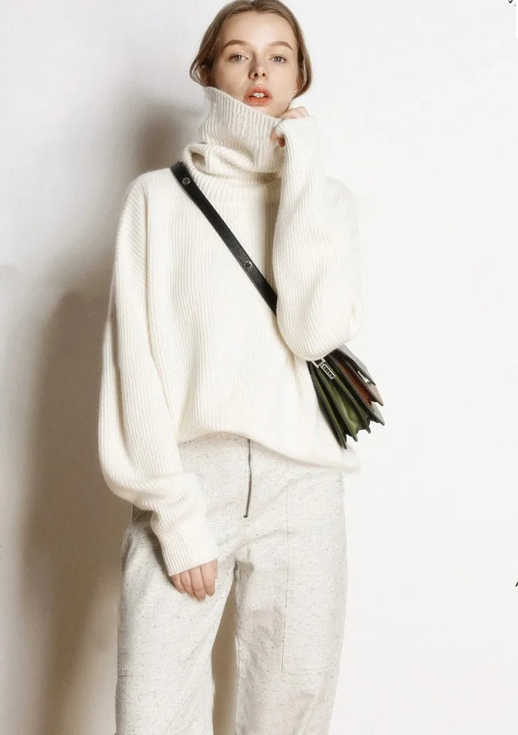 DY Wool Women's Sweater Autumn Winter Warm Turtlenecks Casual Loose Oversized Lady Sweaters Knitted Pullover Top Pull Femme