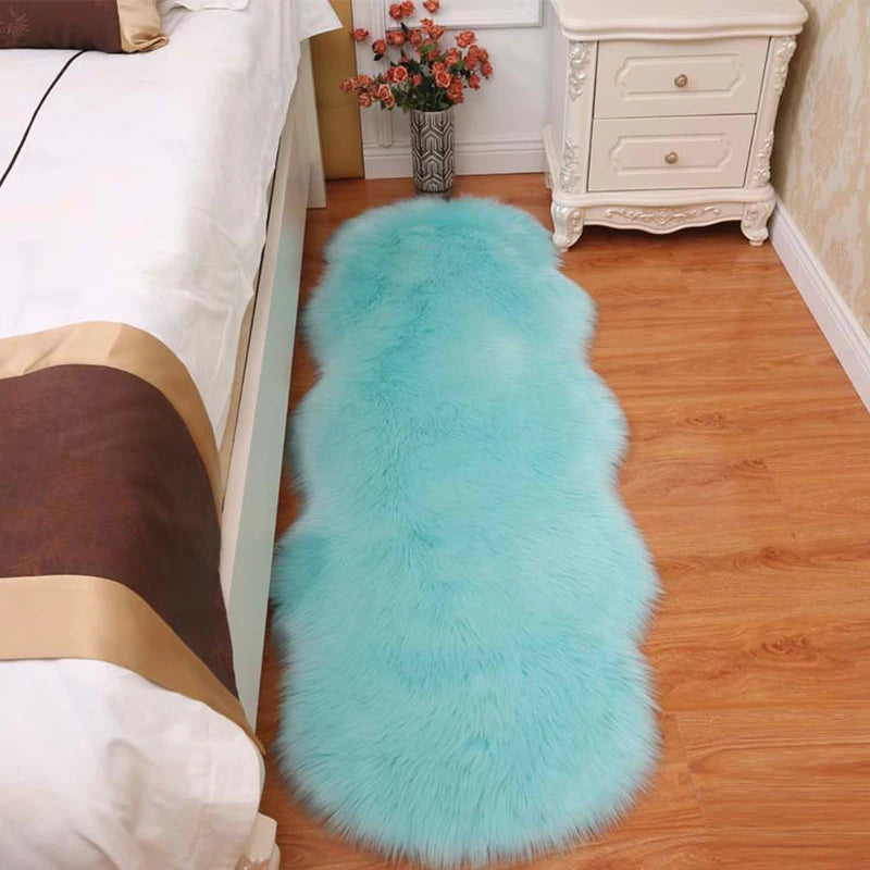 White Faux Sheepskin Carpet Irregular Long Soft Furry Floor Mats Living Room Bedroom Children's Room Bedside Decorative Carpets