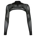 Summer Sexy Mesh See Through T-Shirts Black O-Neck Long Sleeve  Turtleneck Sheer Transparent Short Crop Tops Sexy Club Party Top