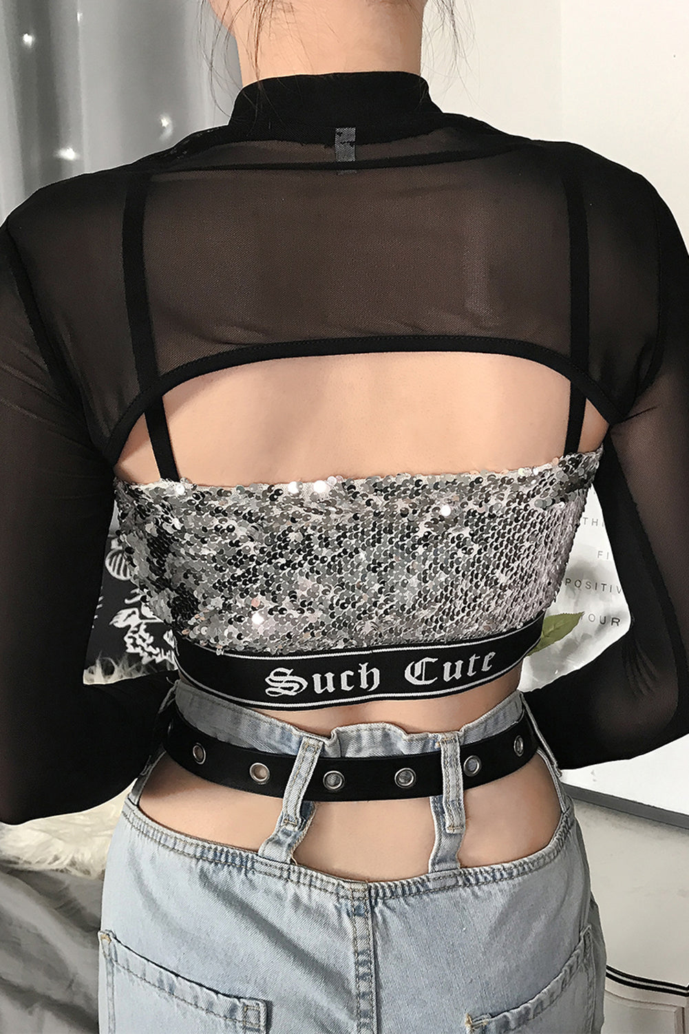 Summer Sexy Mesh See Through T-Shirts Black O-Neck Long Sleeve  Turtleneck Sheer Transparent Short Crop Tops Sexy Club Party Top