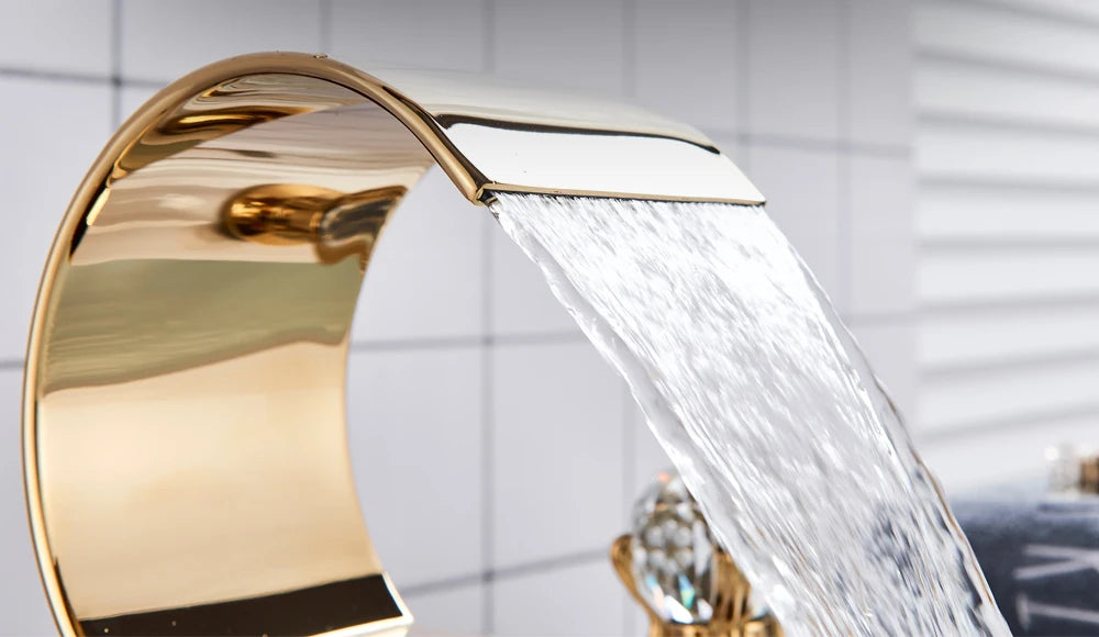 Wanmivezlo Waterfall Bathroom Basin Faucet Deck Mounted Cold Hot Water Mixer Single Hole Water Tap 3 Holes Washing Tap