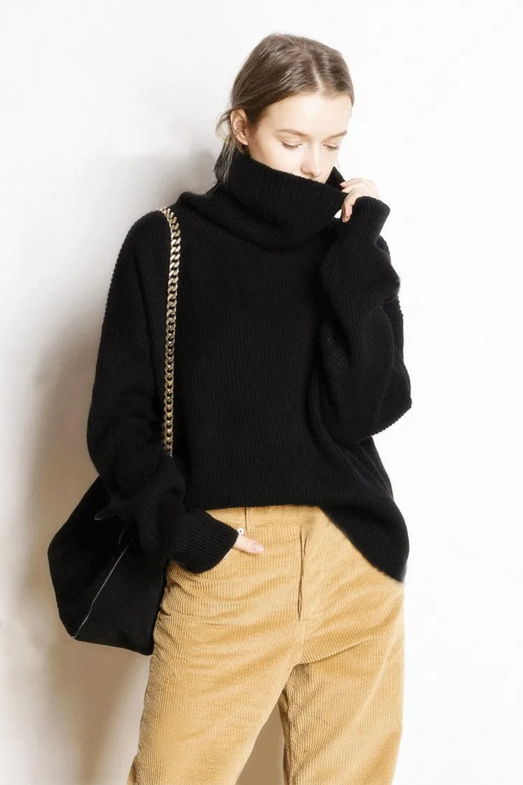 DY Wool Women's Sweater Autumn Winter Warm Turtlenecks Casual Loose Oversized Lady Sweaters Knitted Pullover Top Pull Femme