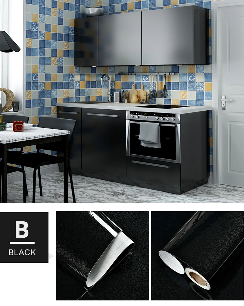 DIY Contact Paper Kitchen Stickers Solid Color PVC Self-adhesive  Home Decorative Marble Wallpaper Living room Study Furnitures