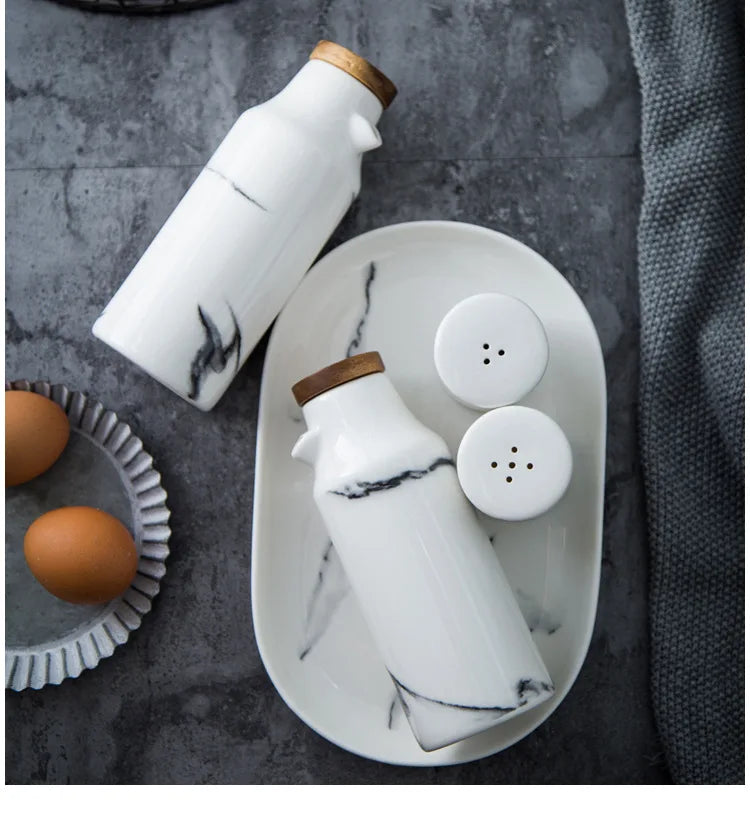 Ceramics Spice Jar Marbling Seasoning Bottle Nordic Style Creative Pepper Bottle Household Kitchen Supplies Spice Container
