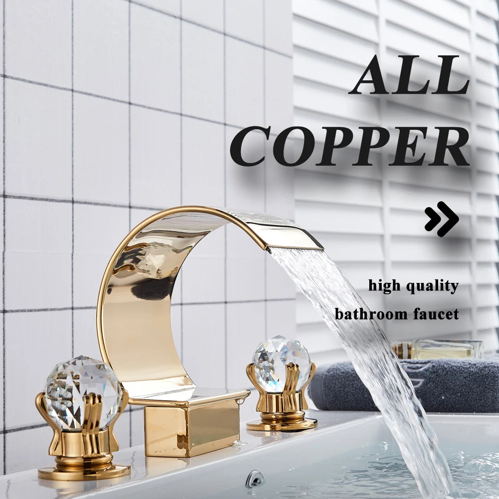 Wanmivezlo Waterfall Bathroom Basin Faucet Deck Mounted Cold Hot Water Mixer Single Hole Water Tap 3 Holes Washing Tap