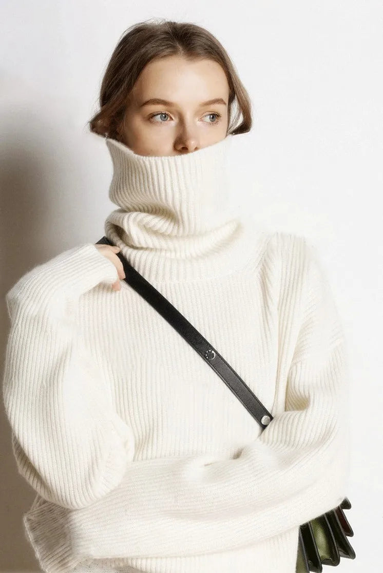 DY Wool Women's Sweater Autumn Winter Warm Turtlenecks Casual Loose Oversized Lady Sweaters Knitted Pullover Top Pull Femme
