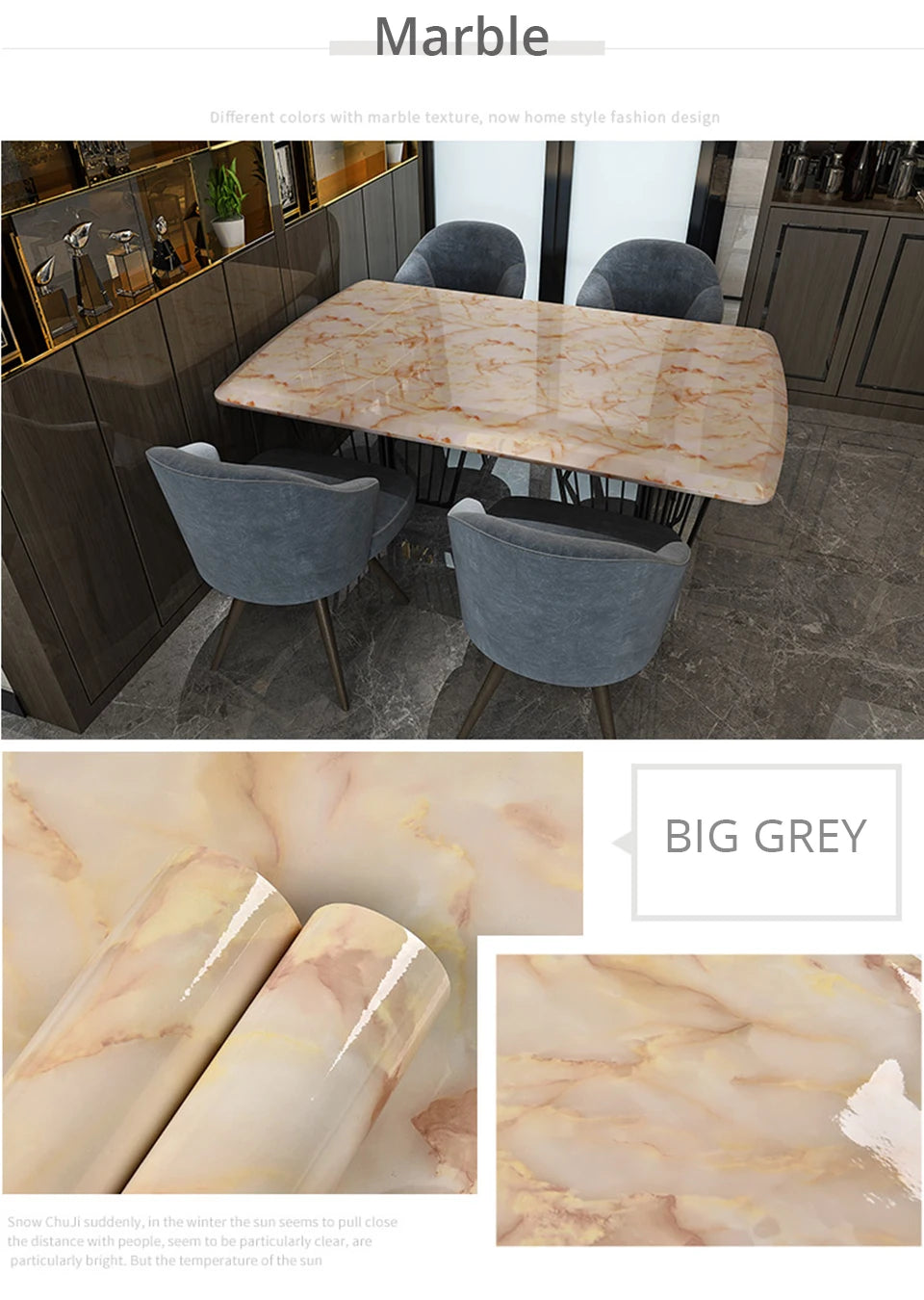 DIY Contact Paper Kitchen Stickers Solid Color PVC Self-adhesive  Home Decorative Marble Wallpaper Living room Study Furnitures