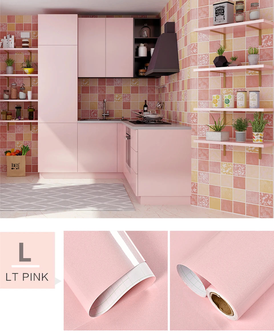 DIY Contact Paper Kitchen Stickers Solid Color PVC Self-adhesive  Home Decorative Marble Wallpaper Living room Study Furnitures