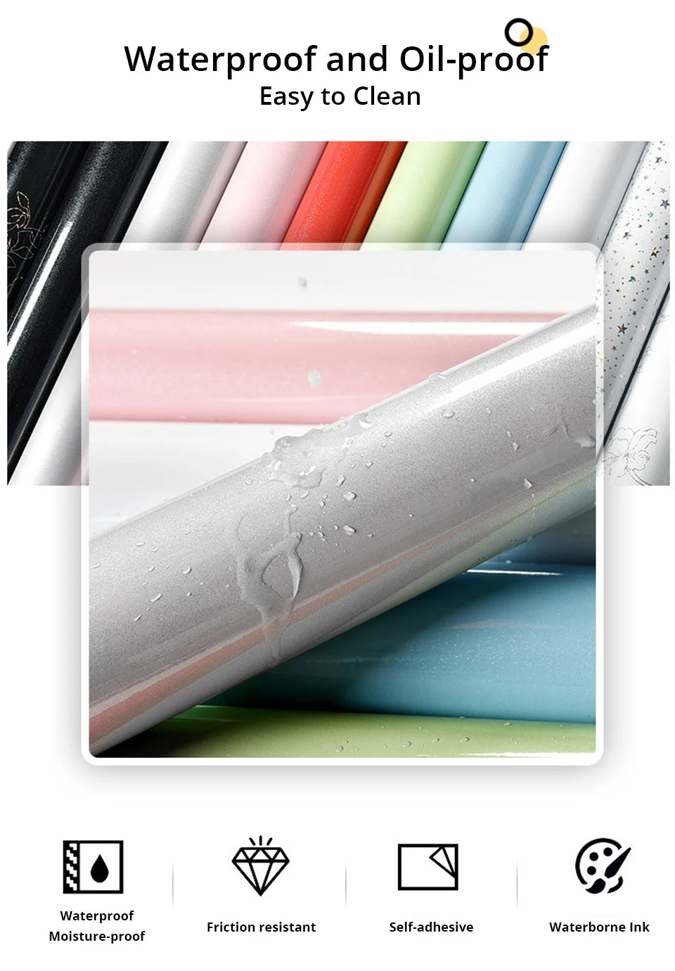 DIY Contact Paper Kitchen Stickers Solid Color PVC Self-adhesive  Home Decorative Marble Wallpaper Living room Study Furnitures