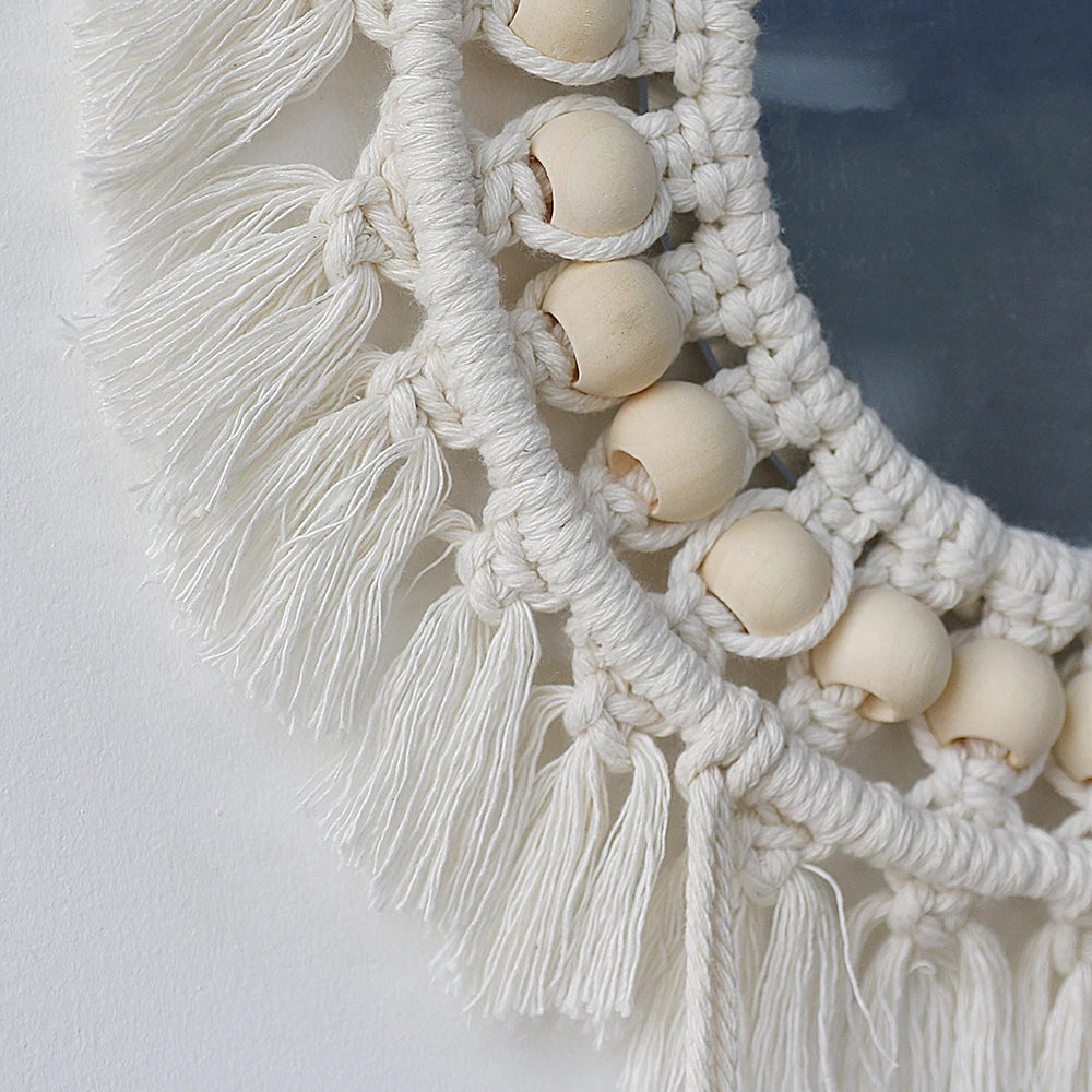 Wall Mirror Macrame Decorative Mirrors Boho Home Decor Wall Hanging Mirror for Living Room Decoration Bedroom Baby Nursery Gift