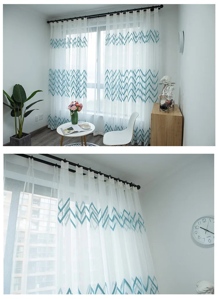 window Curtain sheer curtain product embroiders wave Europe type window gauze sitting room bedroom wave window curtains tulle