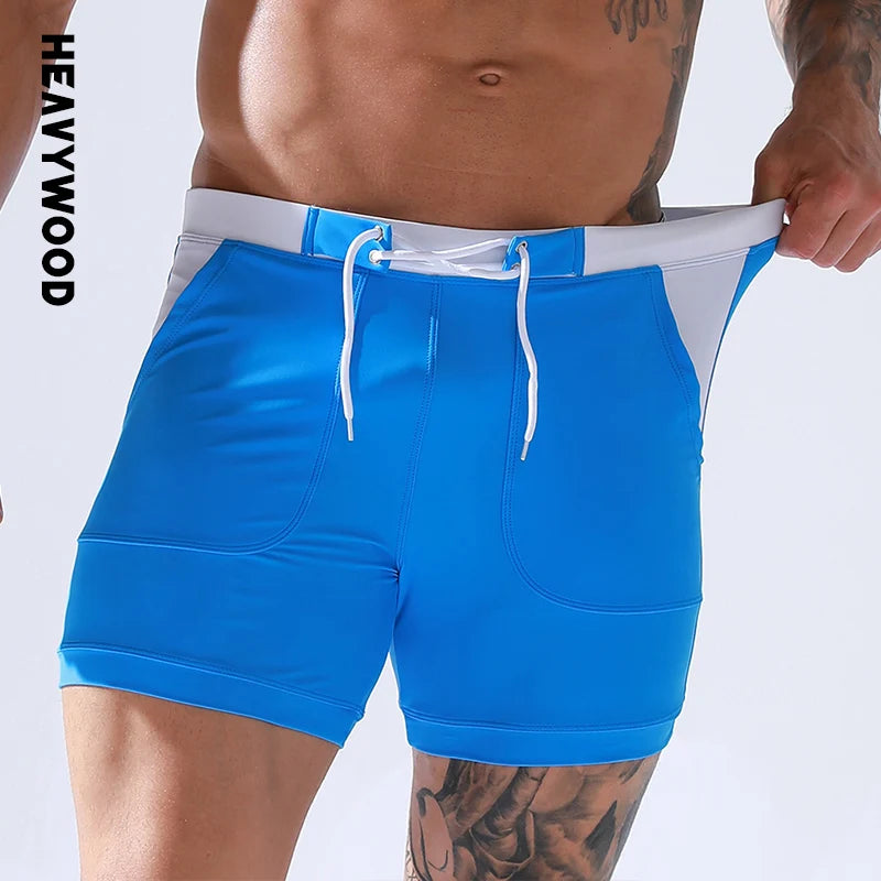 Men Stretch Swim Trunks Quick Dry Swimwear Swimsuits Beach Shorts with Pockets Surf Bathing Suit Water Sports Pants