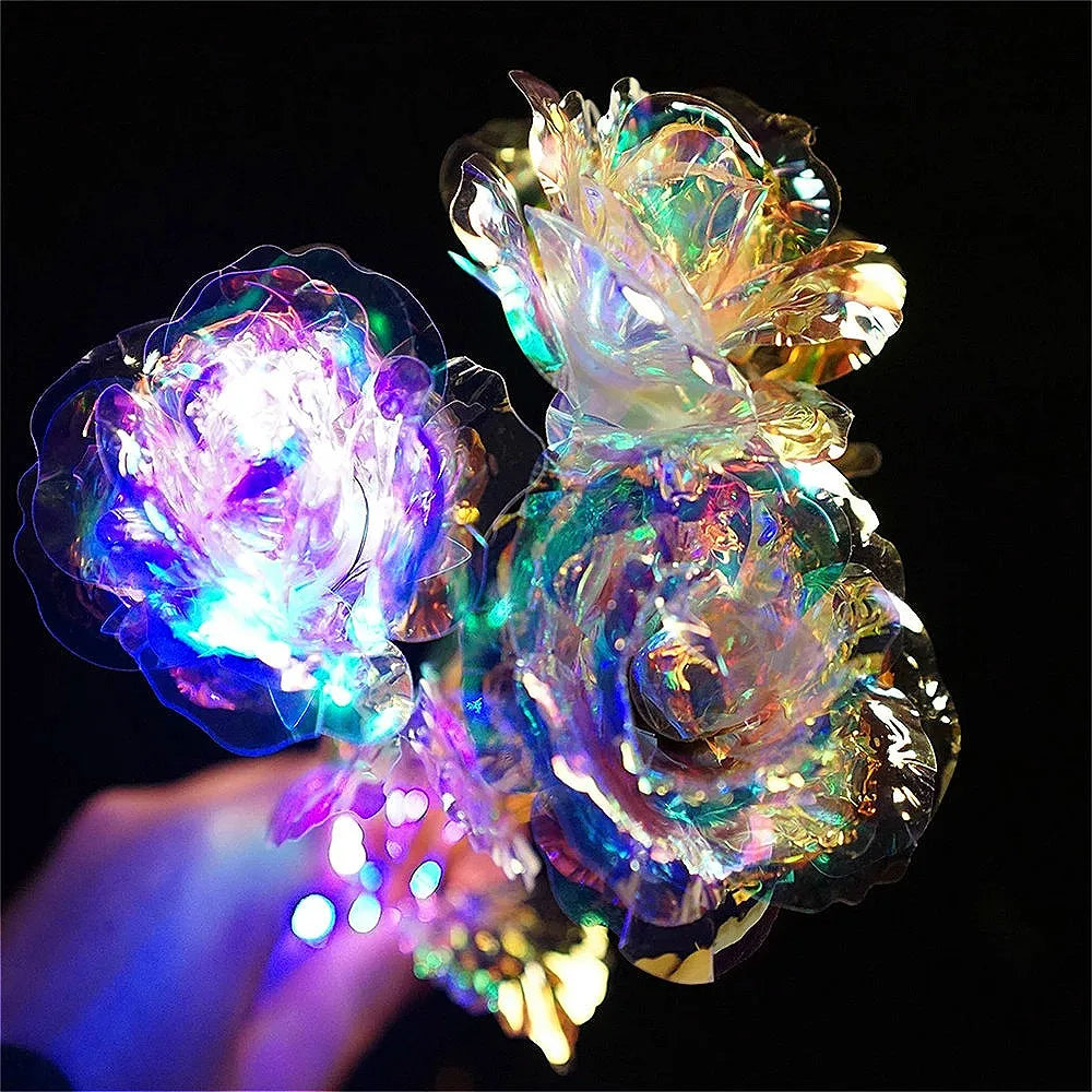 Valentine's Day Creative Gift 24k Aluminum Foil Rose Gold Rose Lasting Eternal Love Wedding Decoration home Decor Lighting Rose