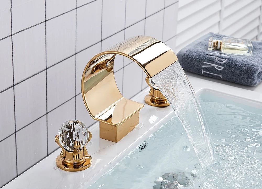 Wanmivezlo Waterfall Bathroom Basin Faucet Deck Mounted Cold Hot Water Mixer Single Hole Water Tap 3 Holes Washing Tap