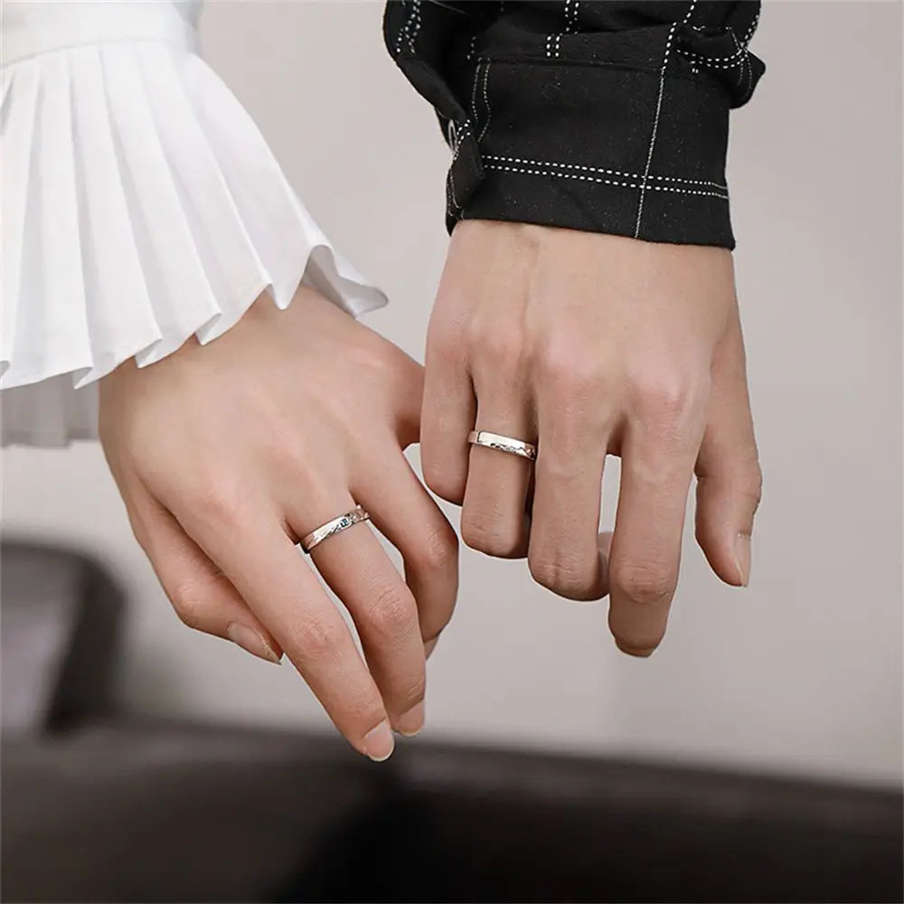 Fashion Couple S925 Silver Plated Personality Epoxy Mountain and Sea Adjustable Rings Love Anniversary Gift