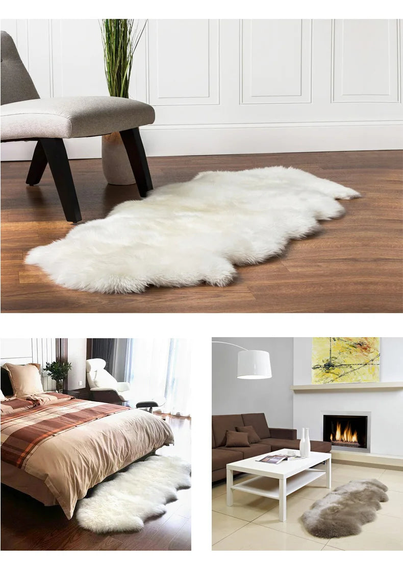White Faux Sheepskin Carpet Irregular Long Soft Furry Floor Mats Living Room Bedroom Children's Room Bedside Decorative Carpets