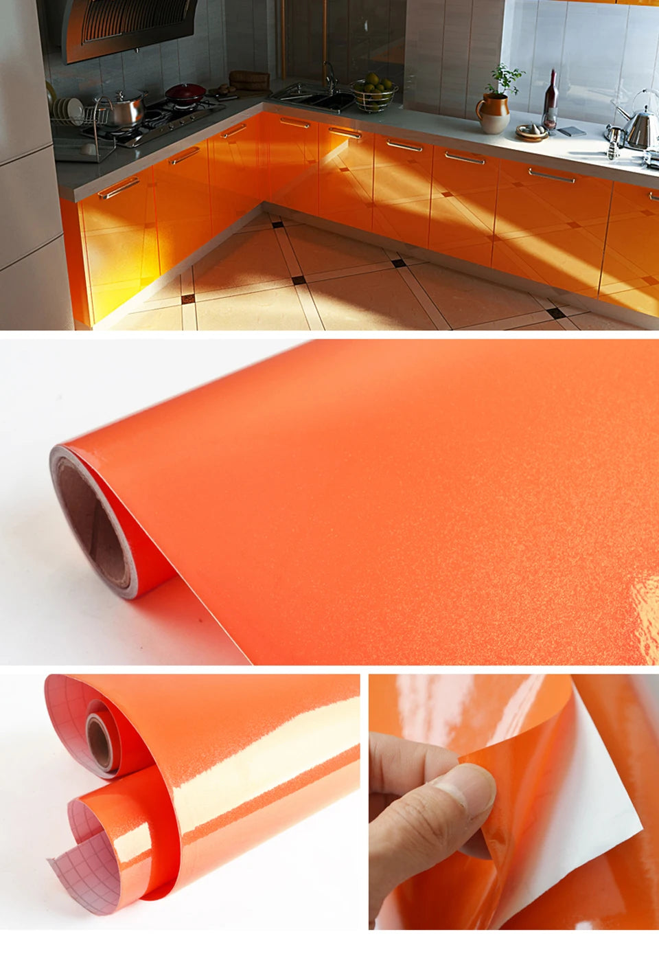 DIY Contact Paper Kitchen Stickers Solid Color PVC Self-adhesive  Home Decorative Marble Wallpaper Living room Study Furnitures