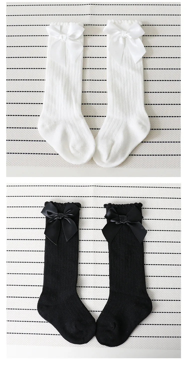 Children's Socks for Girls Big Bow Knee Long Socks For Kids Spring Autumn Princess Baby Solid Soft Elegant Cotton Sock 0-7Years