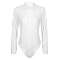 Women Office Lady Work White Bodysuit Long Sleeve OL Shirt Leotard Women's Clothing Female Turn Down Collar Tops Body Blouse