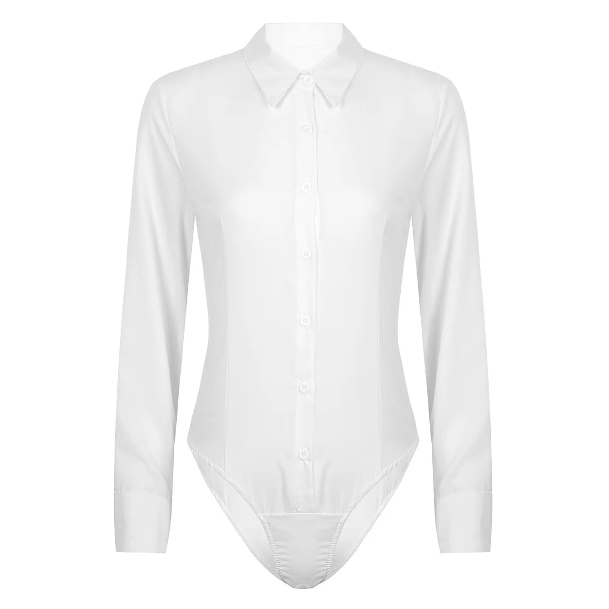 Women Office Lady Work White Bodysuit Long Sleeve OL Shirt Leotard Women's Clothing Female Turn Down Collar Tops Body Blouse