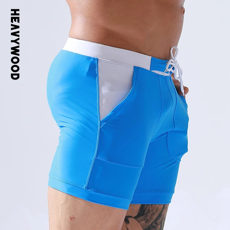 Men Stretch Swim Trunks Quick Dry Swimwear Swimsuits Beach Shorts with Pockets Surf Bathing Suit Water Sports Pants