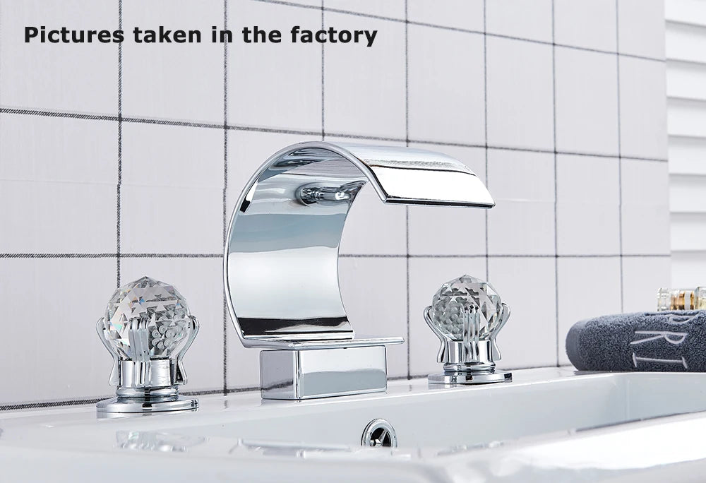 Wanmivezlo Waterfall Bathroom Basin Faucet Deck Mounted Cold Hot Water Mixer Single Hole Water Tap 3 Holes Washing Tap
