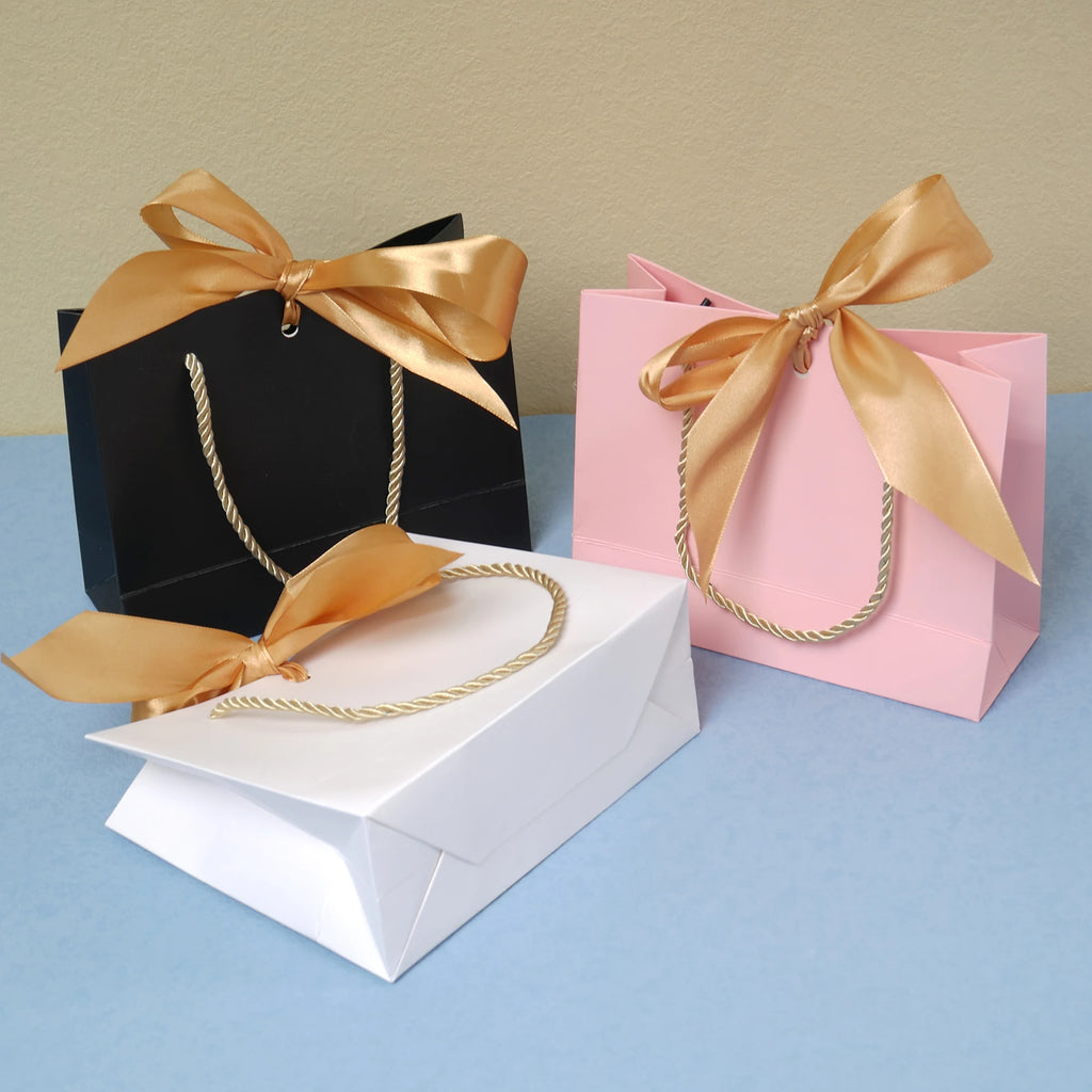 Gift Bags With Handles Paper Party Favor Handbag Bow Ribbon Jewelry Packing Birthday Wedding Graduation Celebration Present Wrap