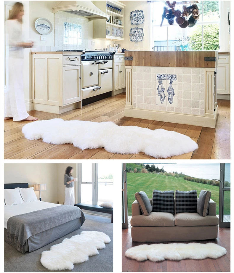 White Faux Sheepskin Carpet Irregular Long Soft Furry Floor Mats Living Room Bedroom Children's Room Bedside Decorative Carpets