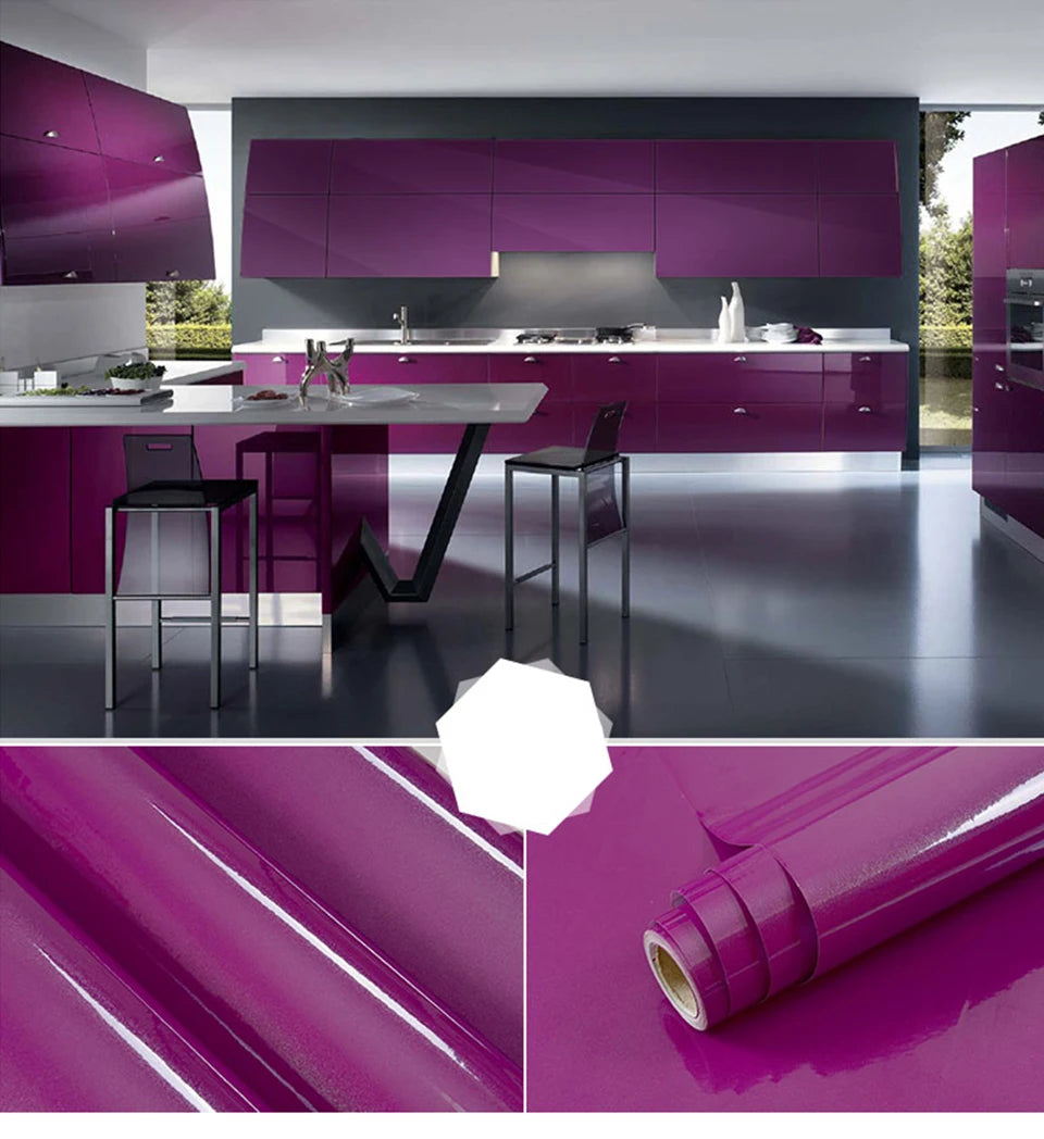 DIY Contact Paper Kitchen Stickers Solid Color PVC Self-adhesive  Home Decorative Marble Wallpaper Living room Study Furnitures