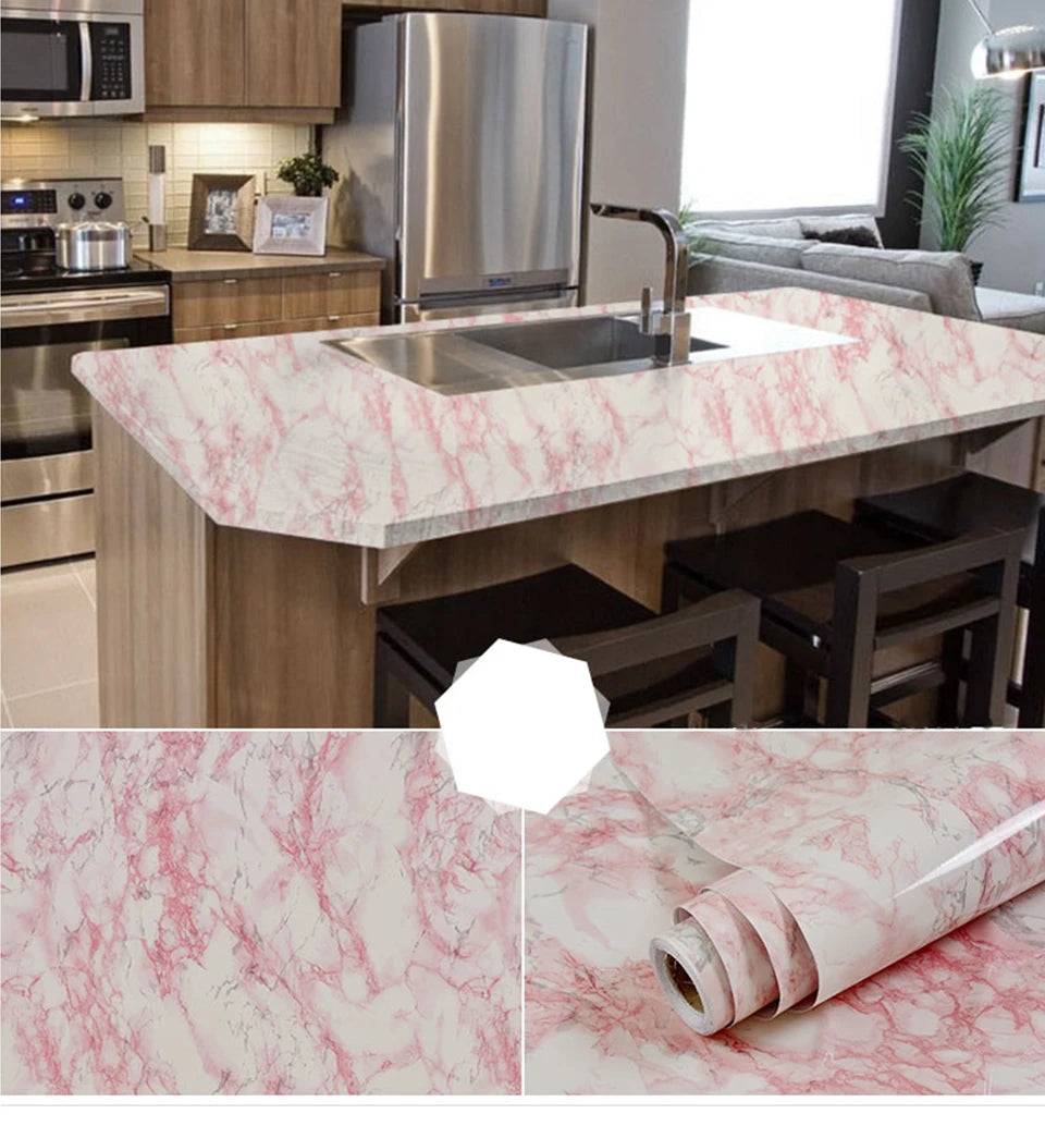 DIY Contact Paper Kitchen Stickers Solid Color PVC Self-adhesive  Home Decorative Marble Wallpaper Living room Study Furnitures