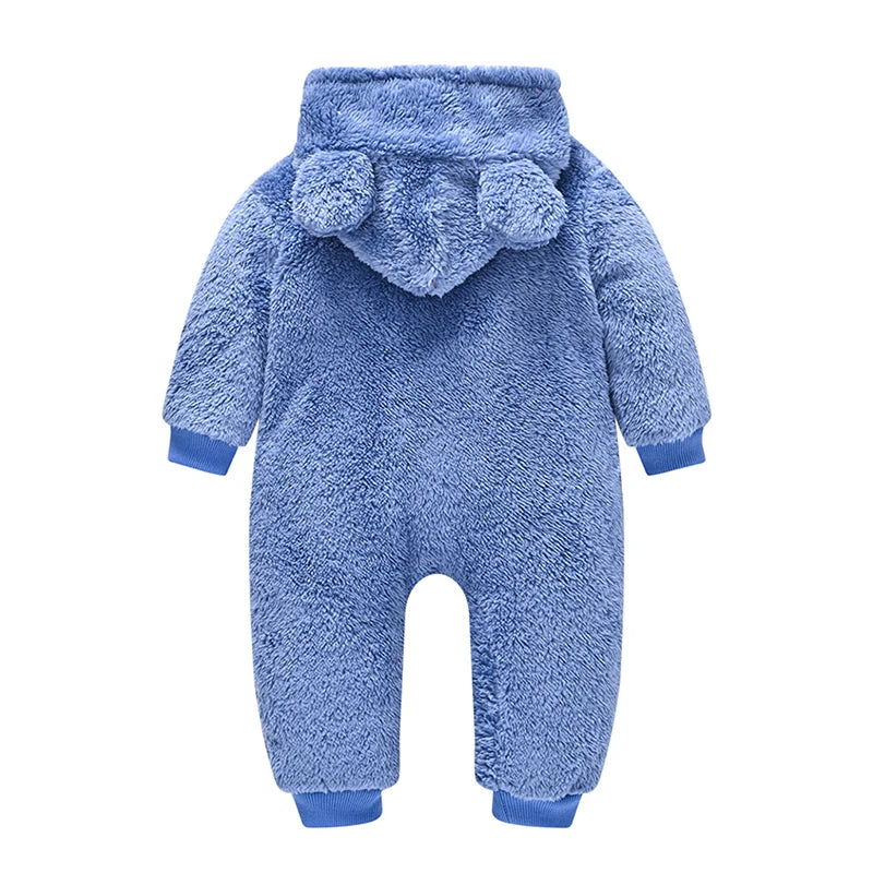 Baby Boy Clothes Spring Autumn Hooded Warm Baby Rompers Cute Plush Bear Overall Toddler Girl Jumpsuit Infants Crawling Clothing