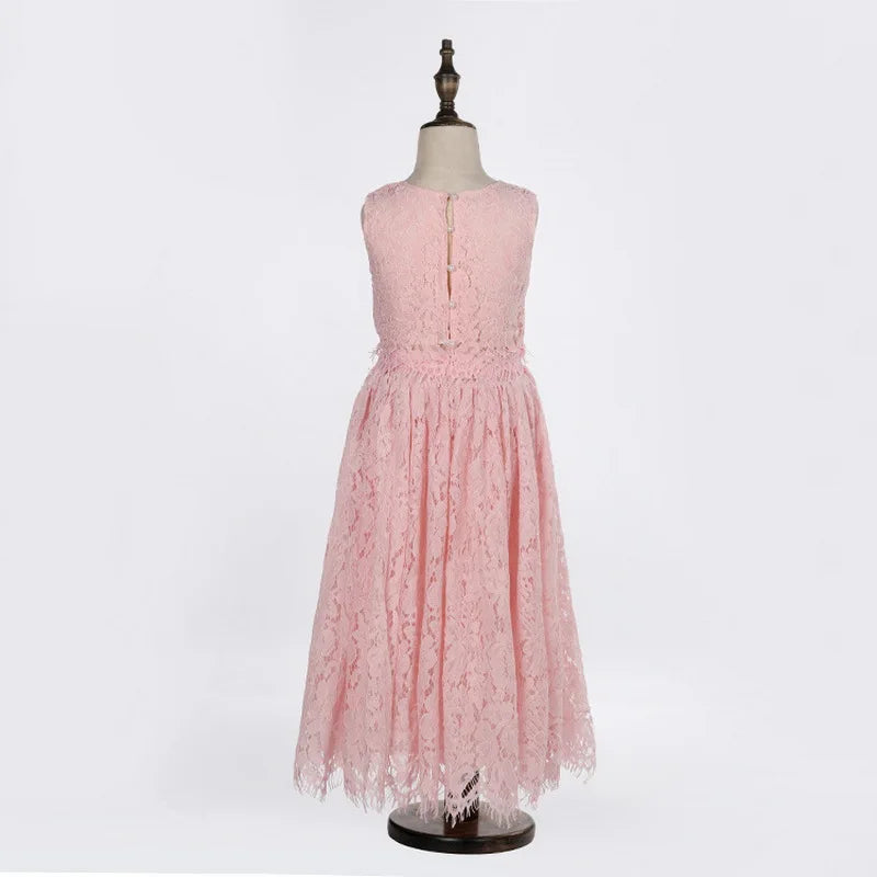 Children Set Clothing for Girls Half Sleeve Lace Top+Champagne Pink Long Skirt Kids Clothes 0-10T E17121
