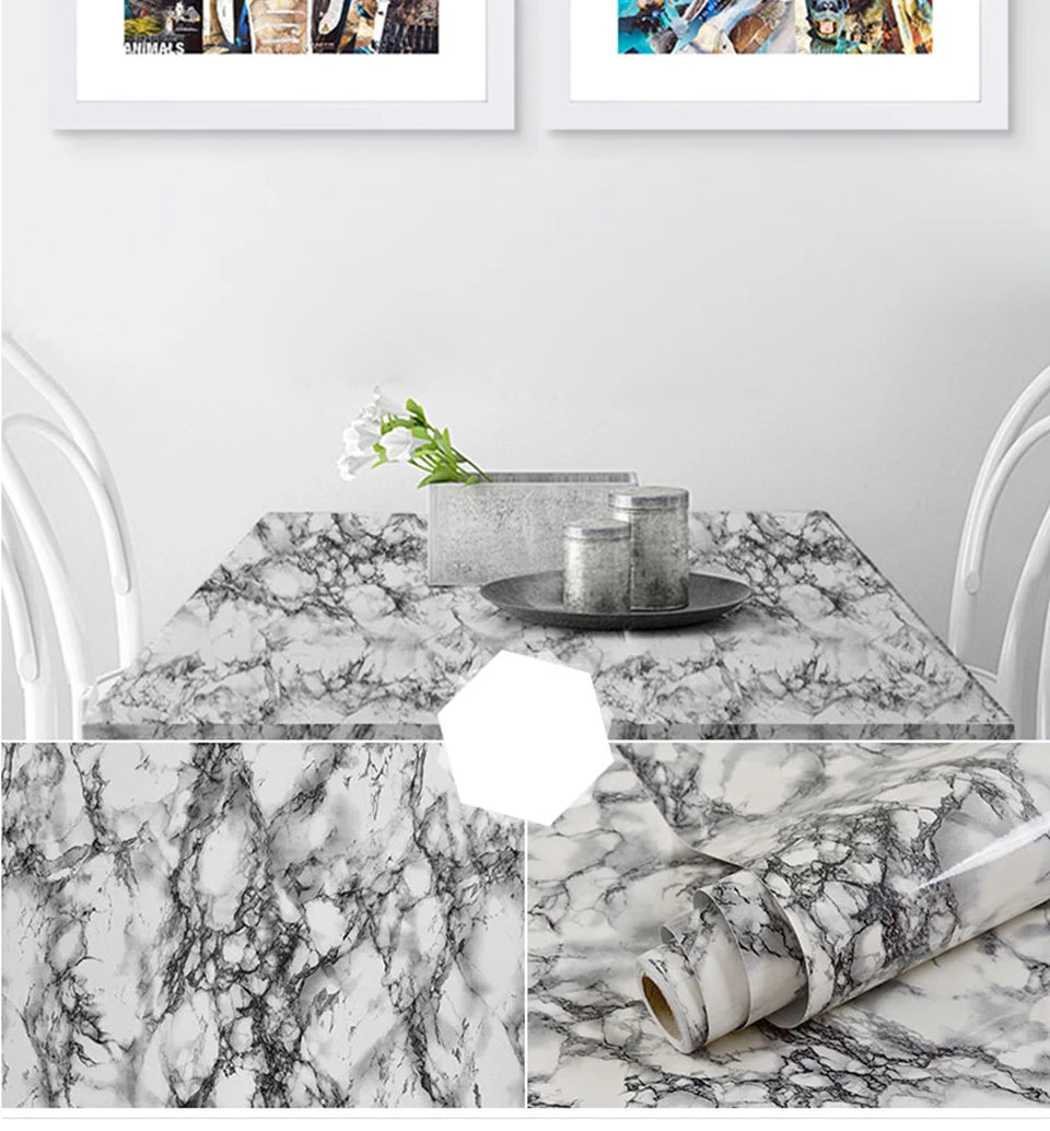 DIY Contact Paper Kitchen Stickers Solid Color PVC Self-adhesive  Home Decorative Marble Wallpaper Living room Study Furnitures