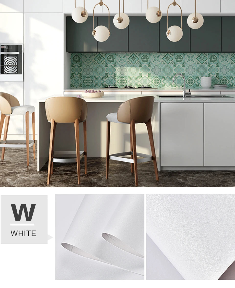 DIY Contact Paper Kitchen Stickers Solid Color PVC Self-adhesive  Home Decorative Marble Wallpaper Living room Study Furnitures